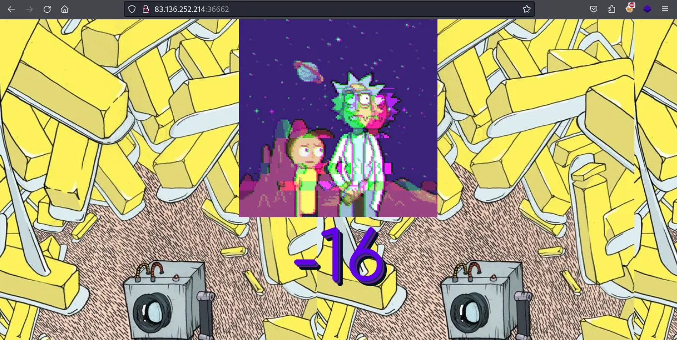 Challenge website showing a random number over a Rick and Morty background