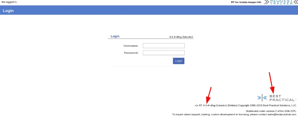 Request Tracker login page