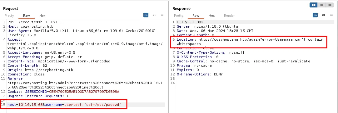 The server rejecting whitespace in the payload