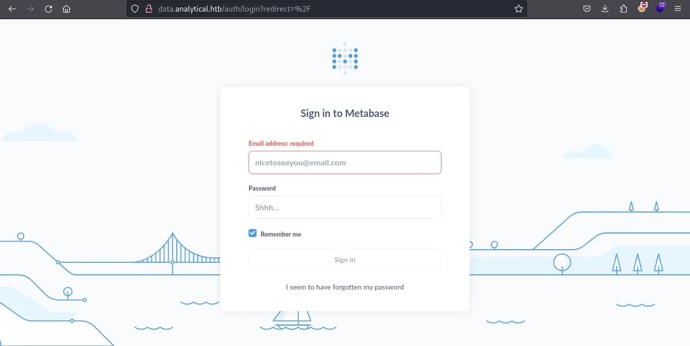 A Metabase login instance