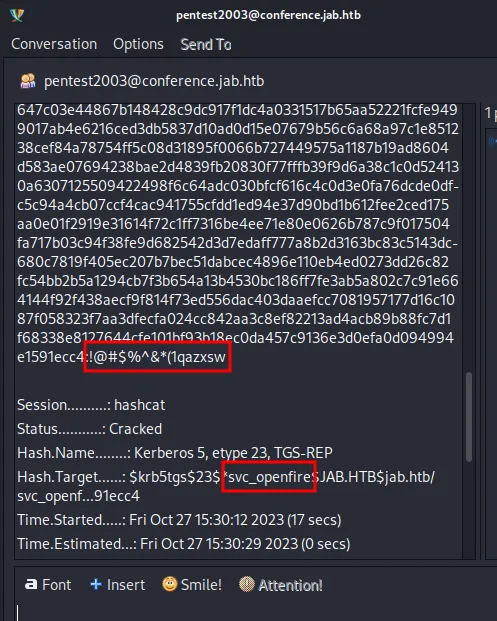 Credentials disclosed in the pentest2023 room