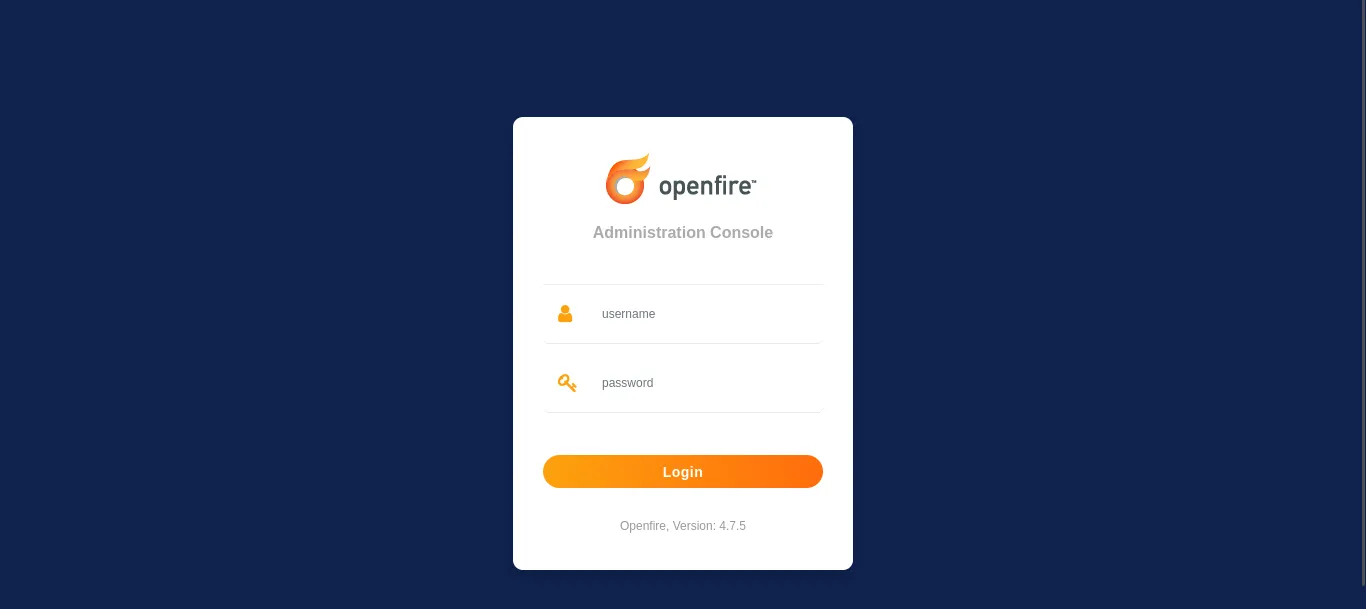 The Openfire Admin Console reached through the tunnel