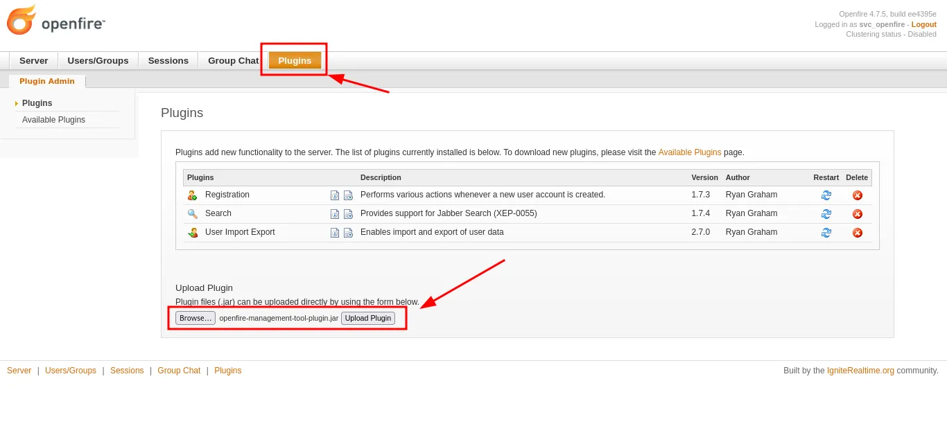 Uploading the malicious plugin