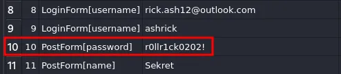 moz_formhistory table exposing a saved username and password