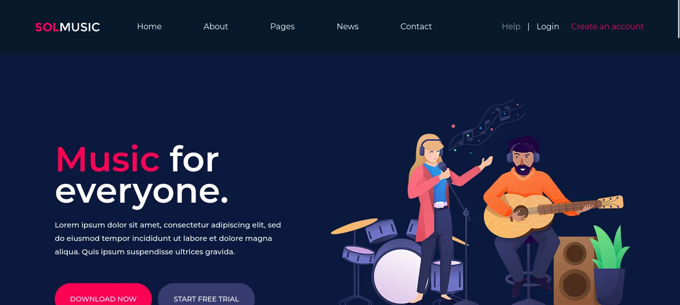 La página web music con un botón de login