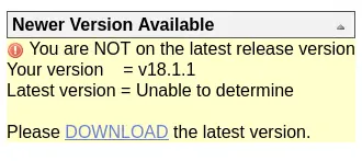 Advertencia mostrando la versión de OpenNetAdmin v18.1.1