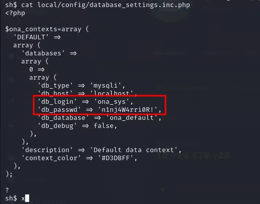 Archivo de configuración de base de datos exponiendo una contraseña en texto plano