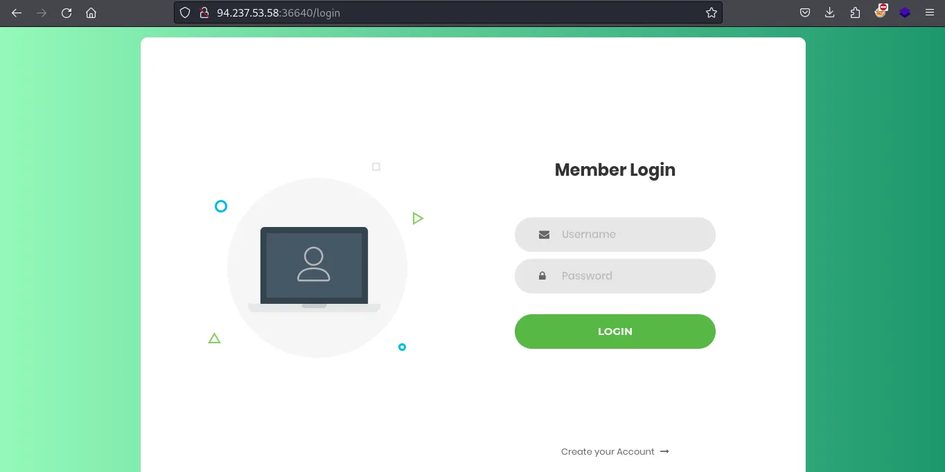 Página de login del portal del reto