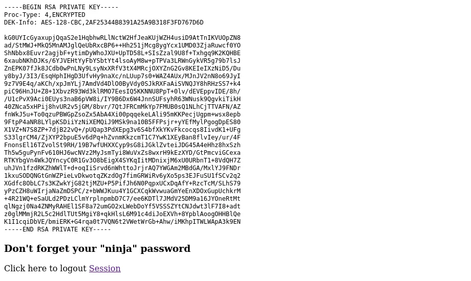 Clave privada SSH expuesta dentro de la página interna
