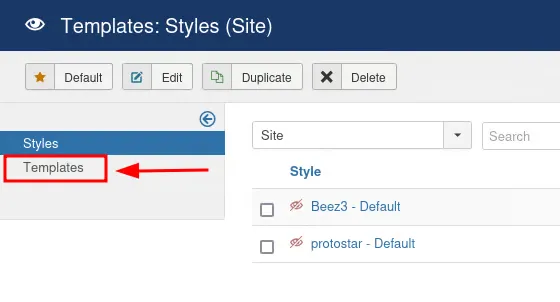 Opening the Templates list