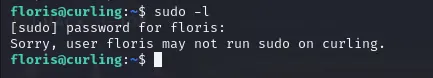 The user cannot run sudo